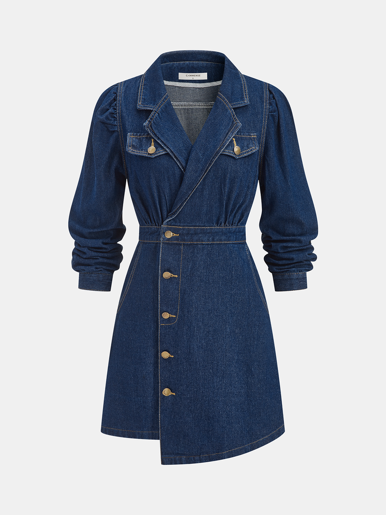 denim blazer dress Metal Button – Audrey & Claire New York size-8-12 Boho Chic Dresser 27.2 Bottom Size:34 Short or Extra Small