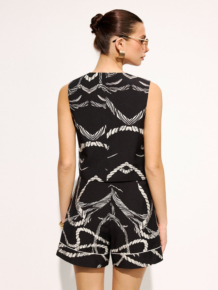 Rope Print Sleeveless Vest & Shorts Set