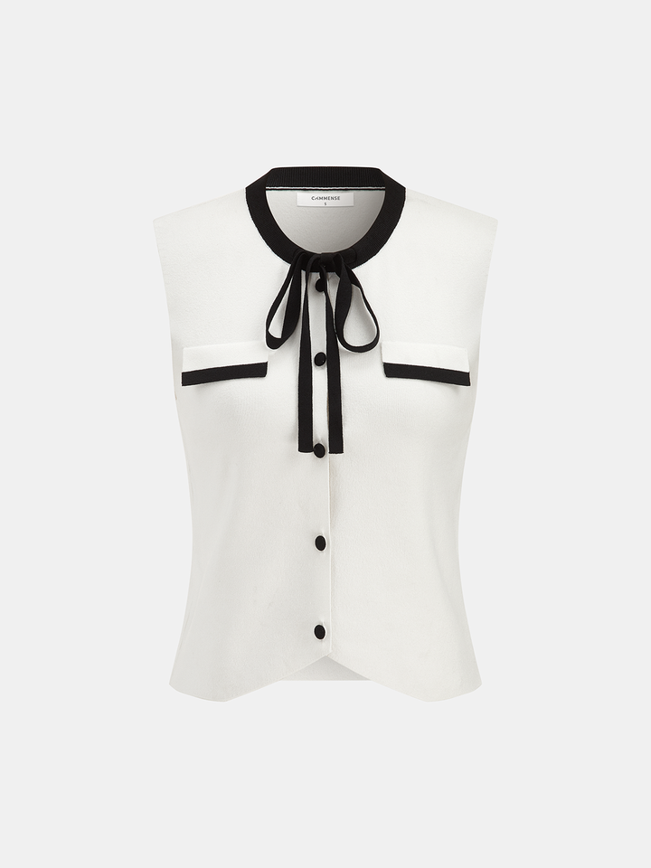 Bow Tie Button Front Knitted Vest