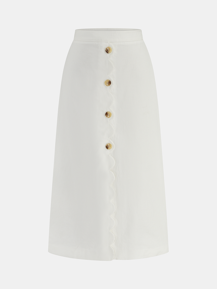 Cotton Linen Scallop Trim Vest & Skirt Set