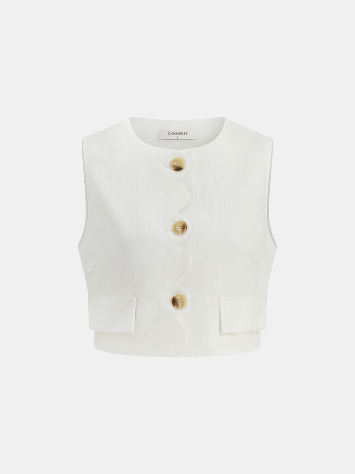 Cotton Linen Scallop Trim Vest & Skirt Set