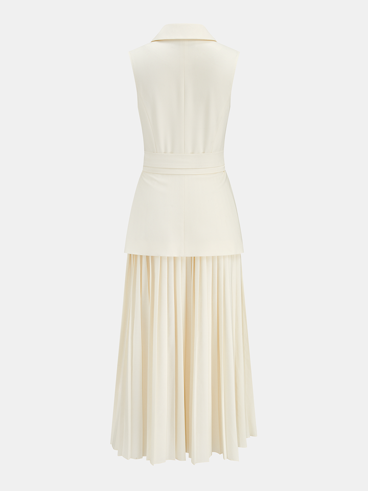 Sleeveless Belted Pleated Blazer Dress