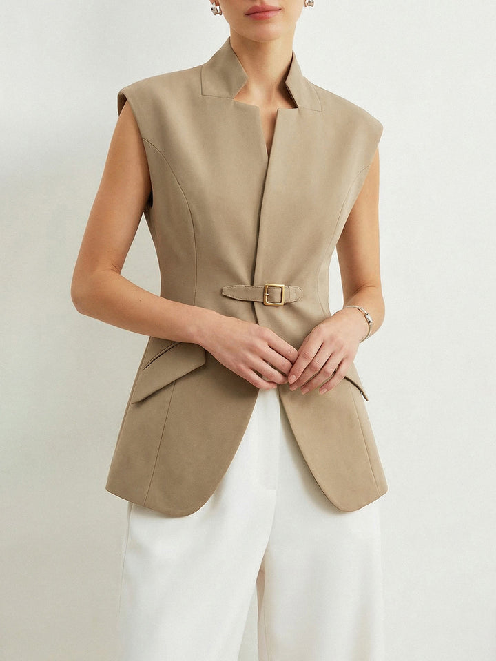 Notch Lapel Buckle Detail Blazer Vest