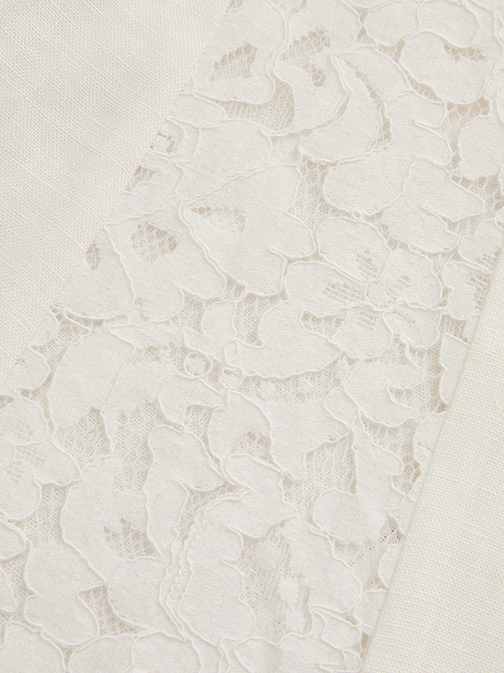 Lace Panel Frog Button Linen Blend Blazer Vest