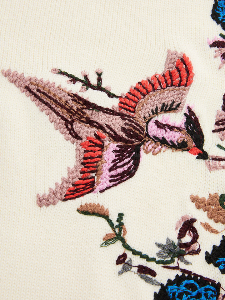 Embroidered Floral Bird Knit Vest