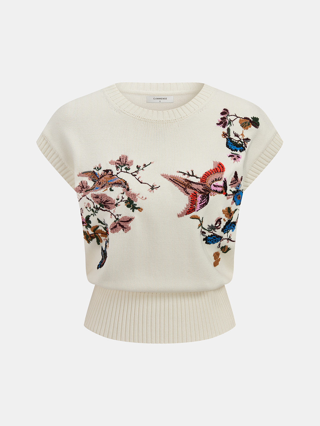 Embroidered Floral Bird Knit Vest