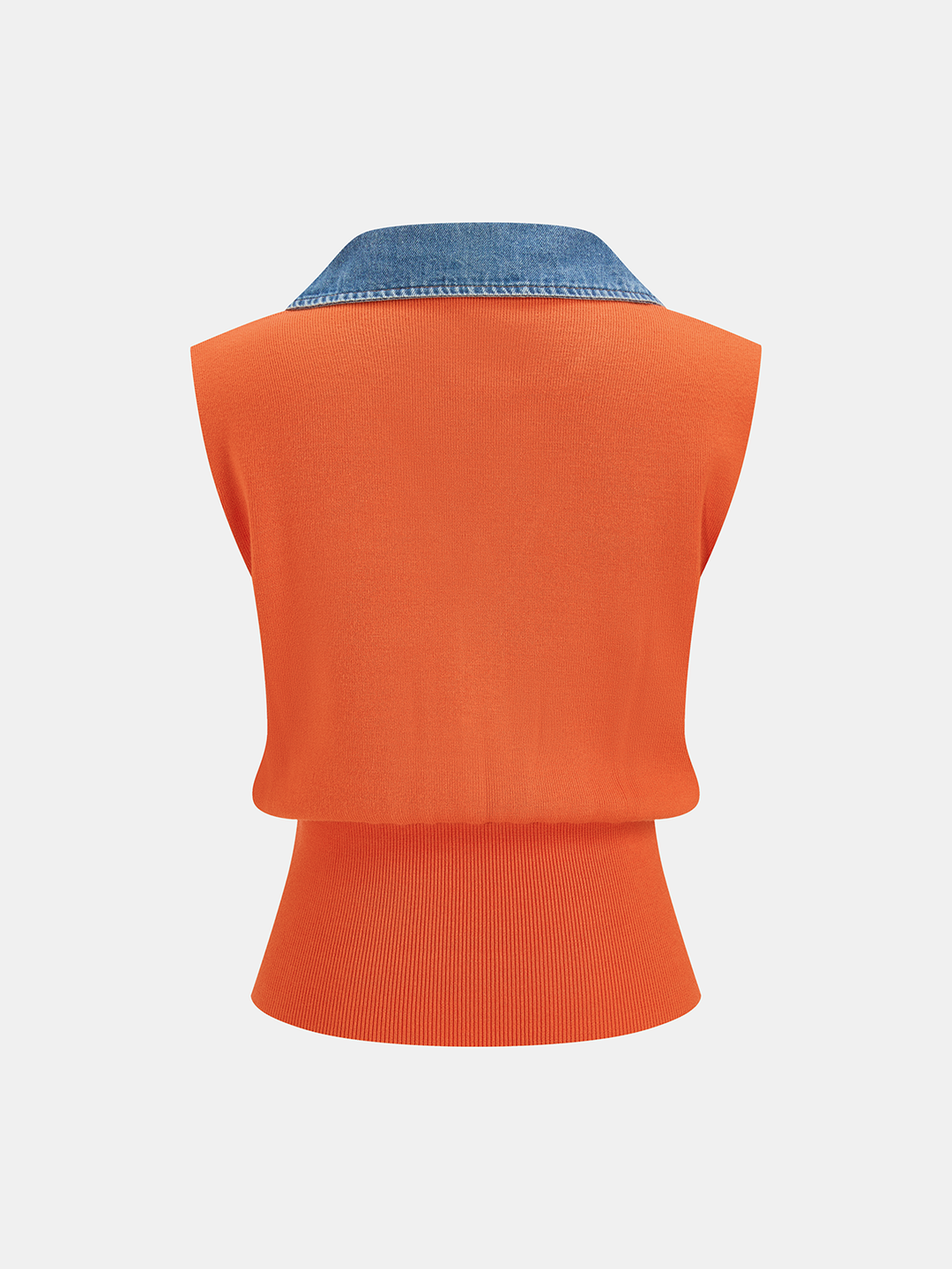 Denim Collar Metal Button Sleeveless Knit Vest