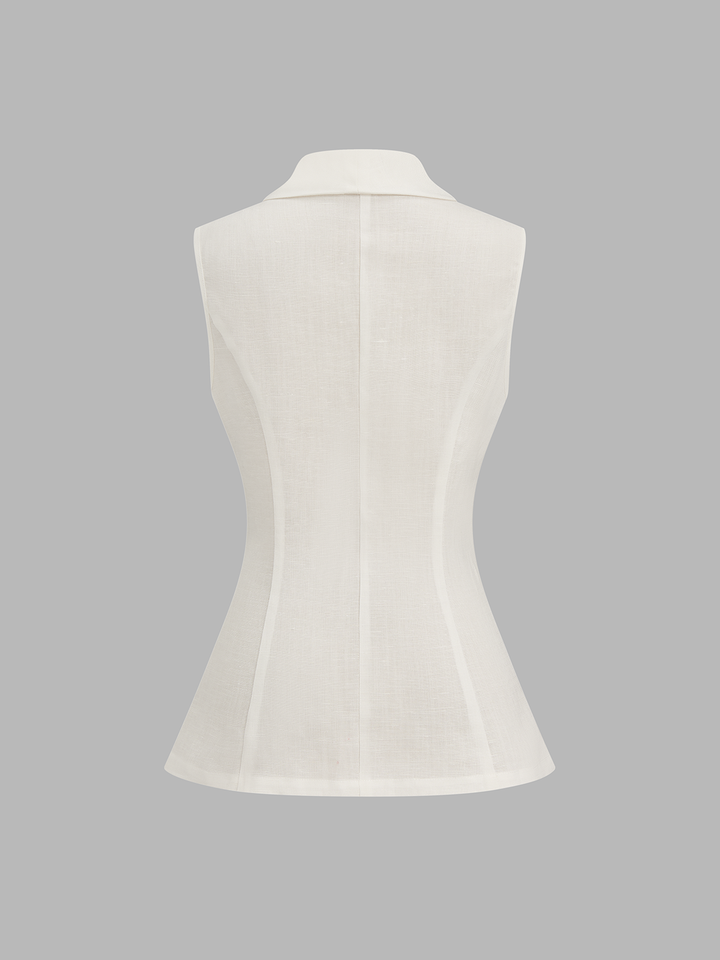 Lace Panel Frog Button Linen Blend Blazer Vest