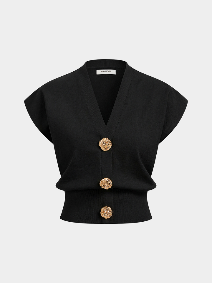V-Neck Cap Sleeve Knit Top
