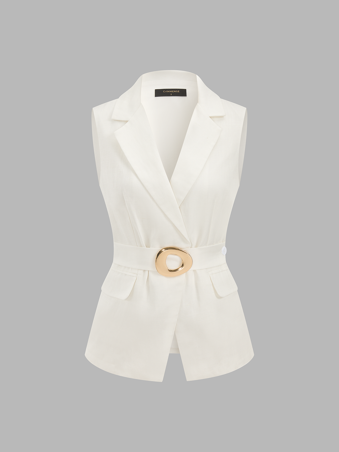 Metal Buckle Linen Blend Sleeveless Blazer Vest