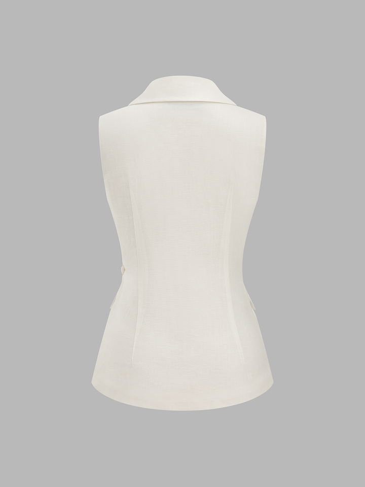 Metal Buckle Linen Blend Sleeveless Blazer Vest