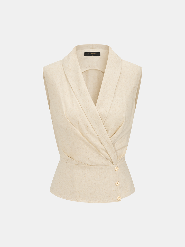 Linen Blend Wrap Vest Top