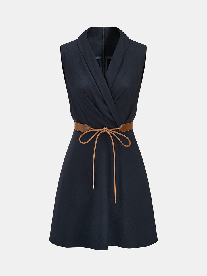 Belted Wrap Linen Blend Sleeveless Mini Dress