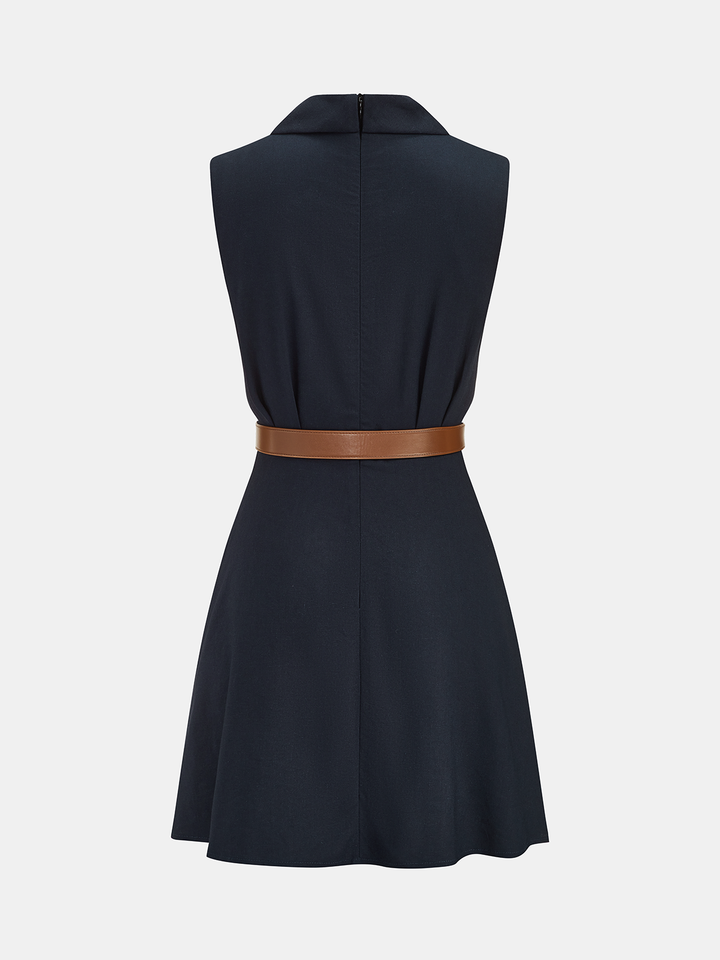 Belted Wrap Linen Blend Sleeveless Mini Dress
