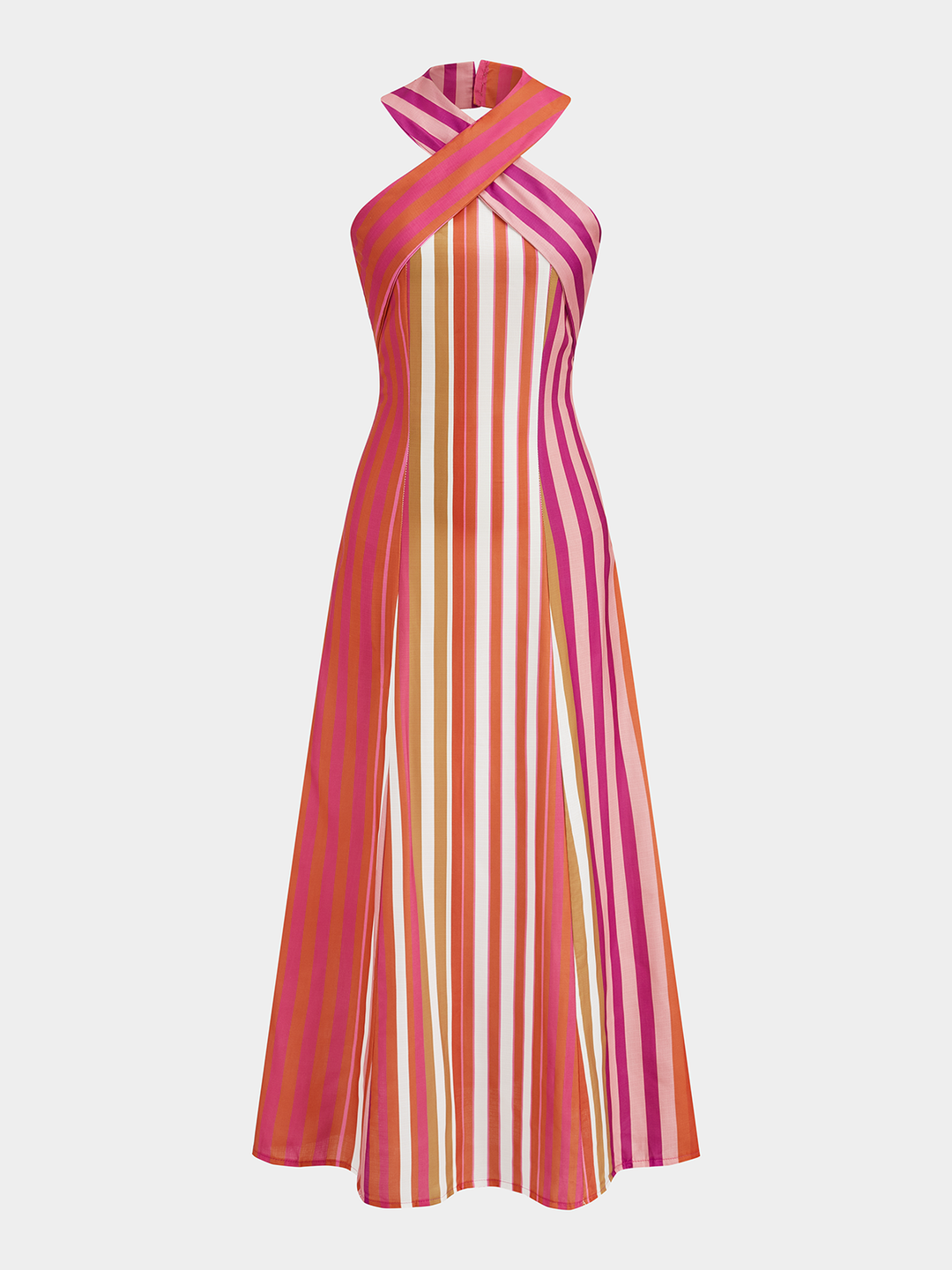 Striped Cross Halter Maxi Dress