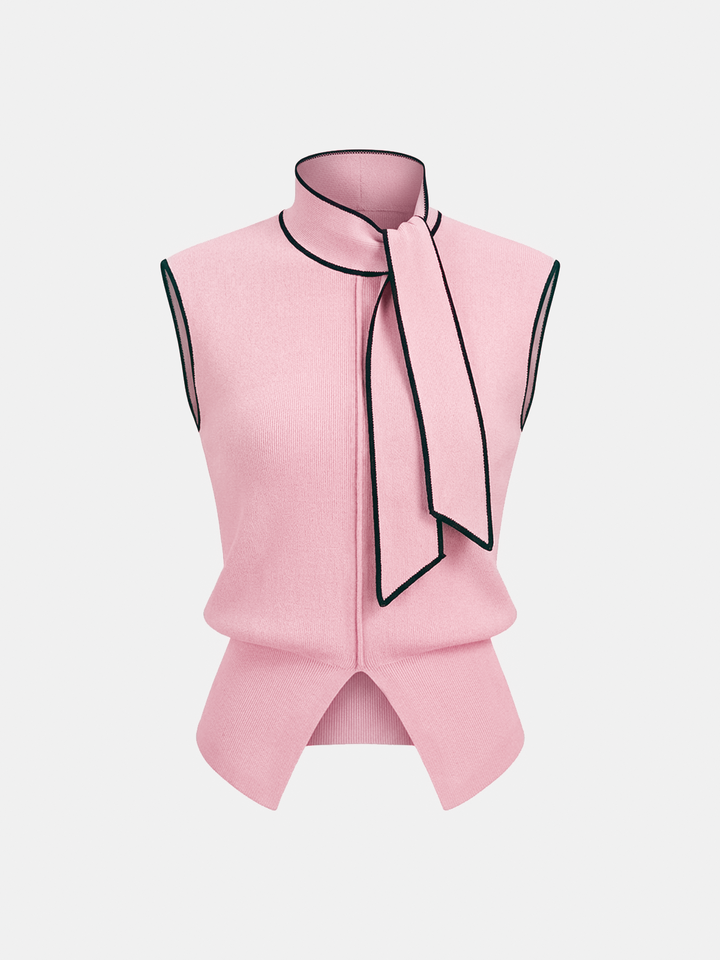 Contrast-Trim Tie-Neck Sweater Vest