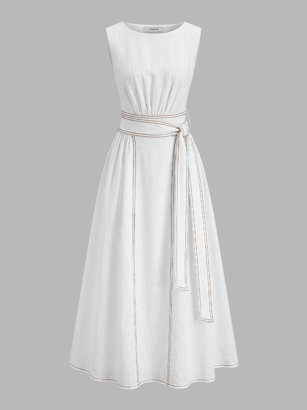 Cotton Linen Sleeveless Belted Midi Dress