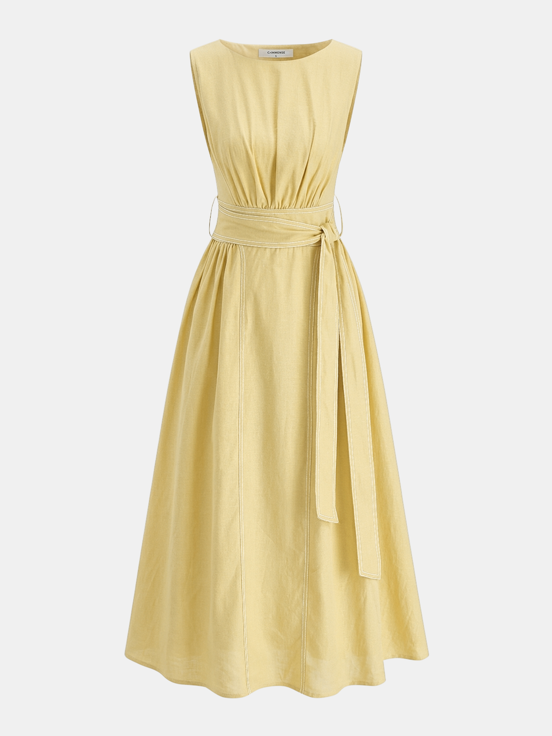 Cotton Linen Sleeveless Belted Midi Dress