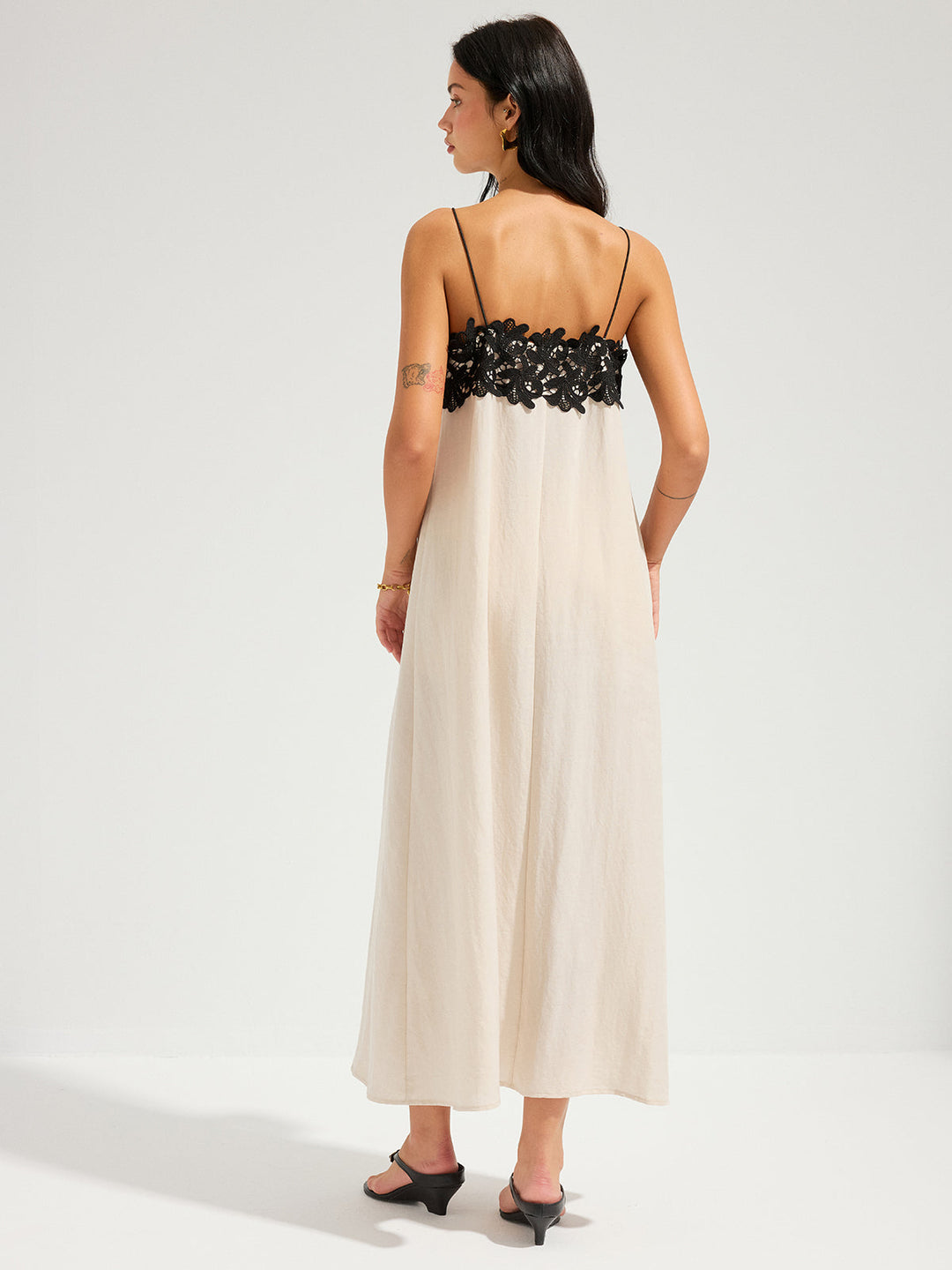 Lace Trim Linen-Blend Cami Maxi Dress