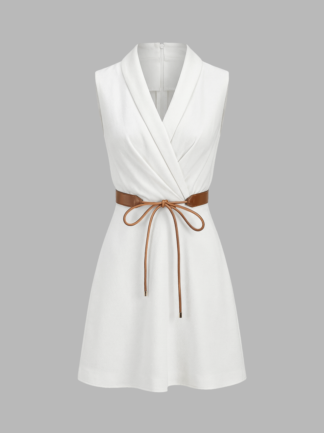 Belted Wrap Linen Blend Sleeveless Mini Dress