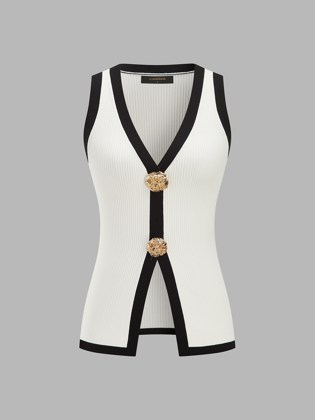 Contrast Trim Ribbed Knit Vest