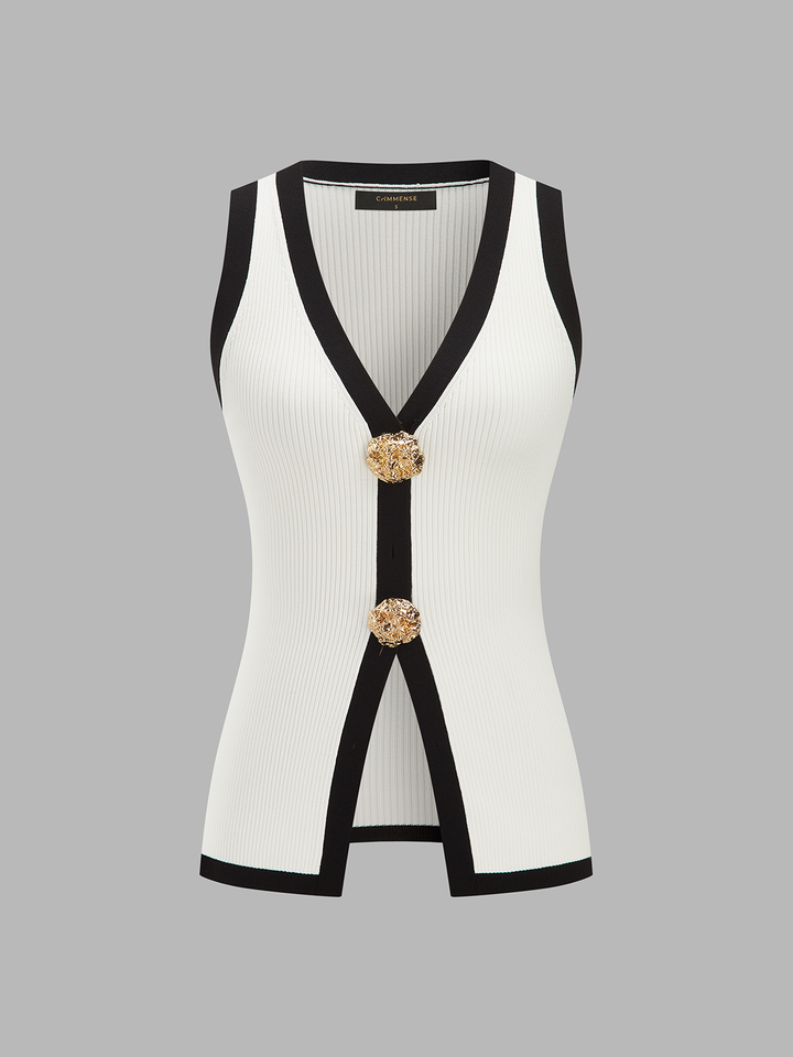 Contrast Trim Ribbed Knit Vest