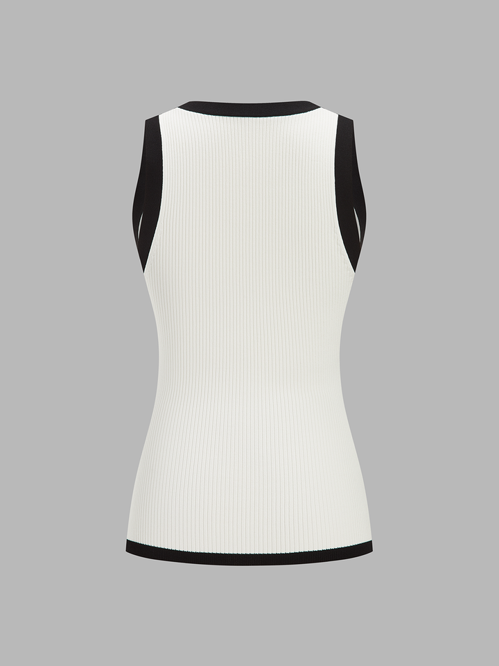 Contrast Trim Ribbed Knit Vest