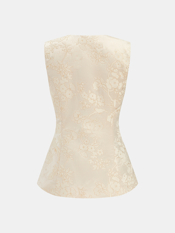 Floral Jacquard Sleeveless Vest & Shorts Set