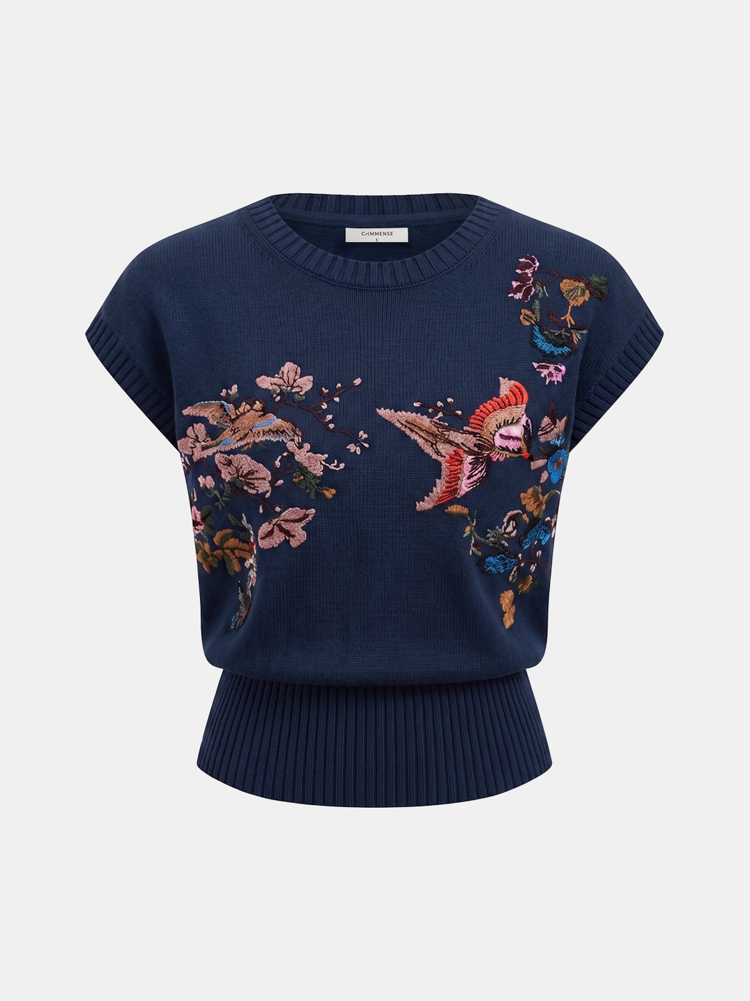 Embroidered Floral Bird Knit Vest