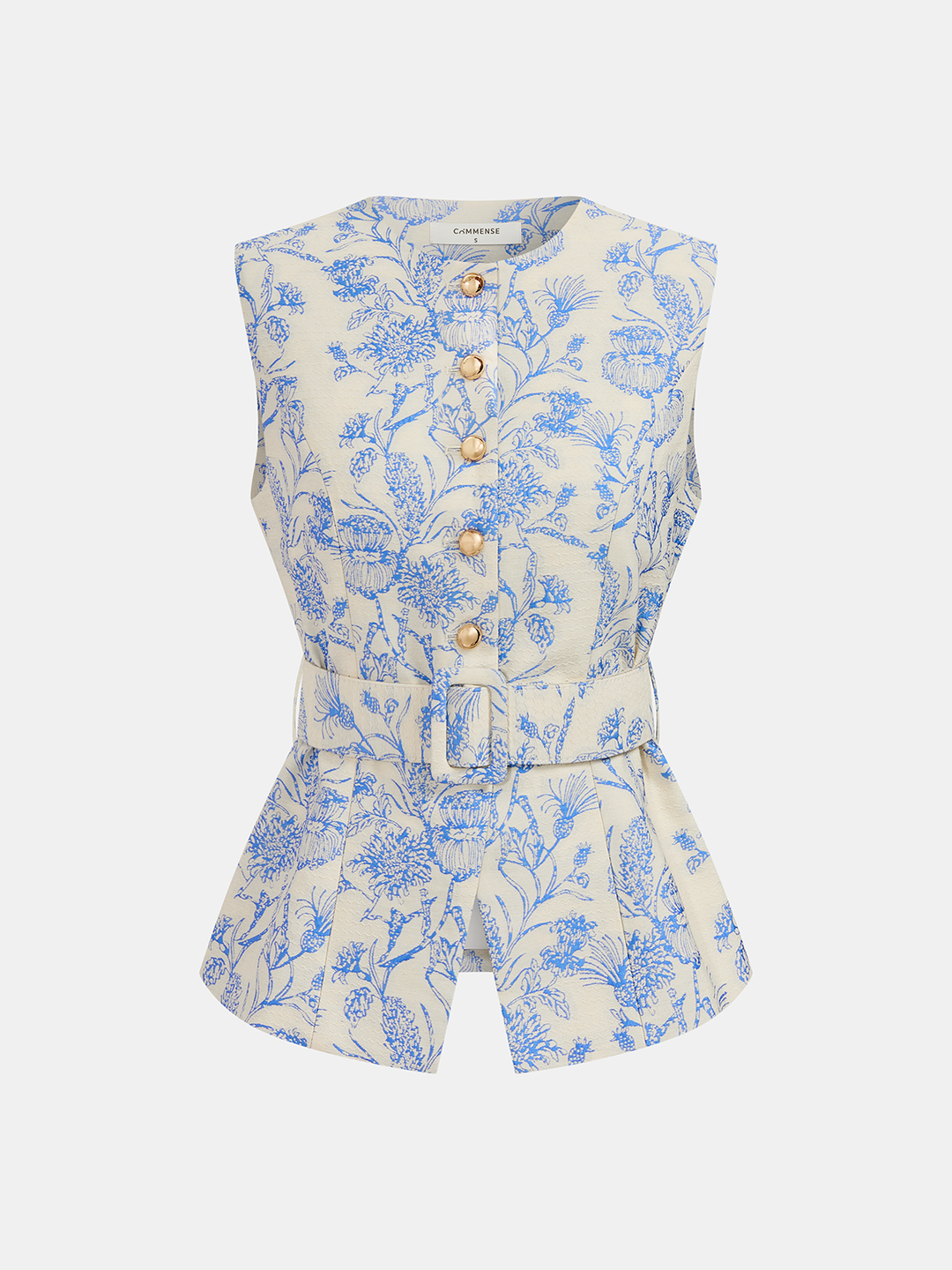 Belted Floral Jacquard Vest & Shorts Set