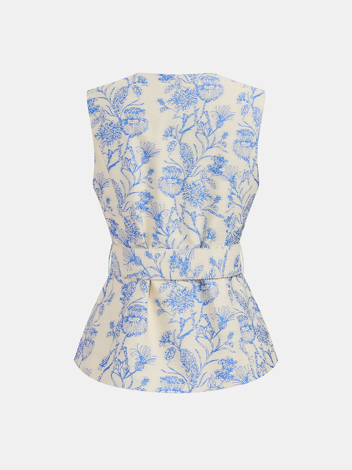 Belted Floral Jacquard Vest & Shorts Set