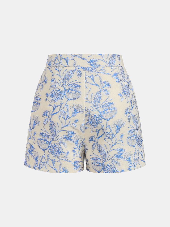 Belted Floral Jacquard Vest & Shorts Set