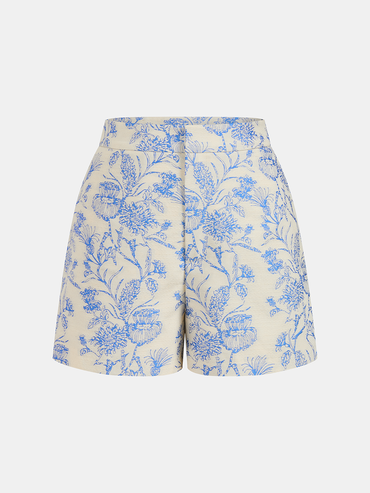 Belted Floral Jacquard Vest & Shorts Set
