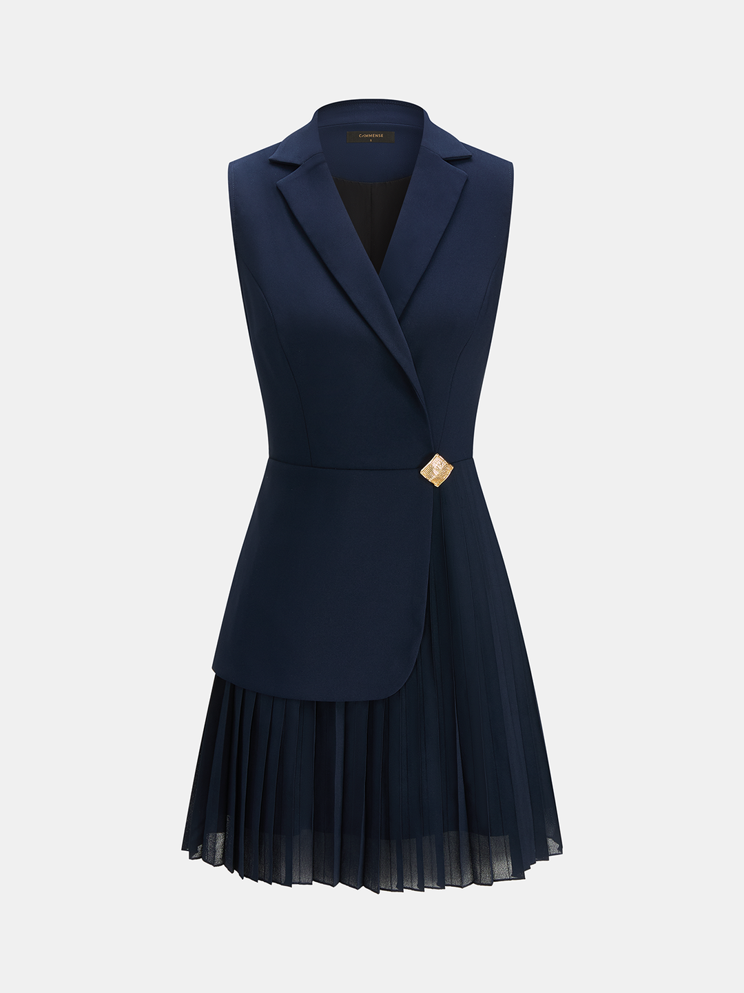 Blazer Style Pleated Mini Sleeveless Dress