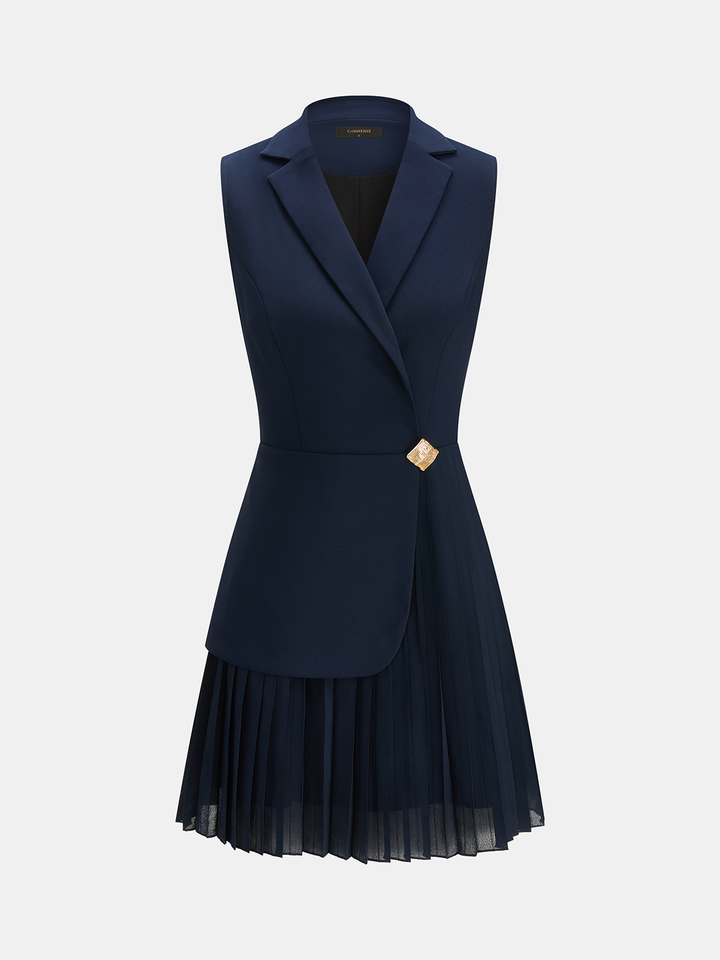 Blazer Style Pleated Mini Sleeveless Dress