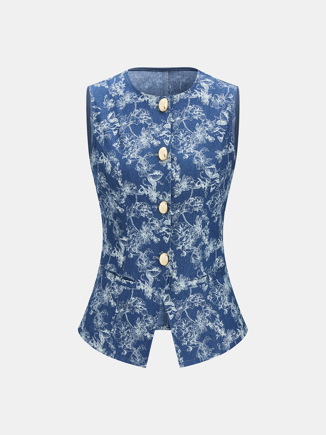 Floral Jacquard Denim Vest & Shorts Set