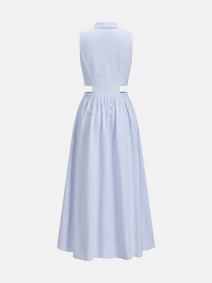 Sleeveless Cutout Striped Midi Shirt Dress