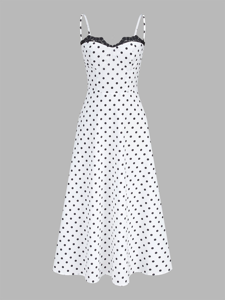 Polka Dot Lace Trim Cami Maxi Dress