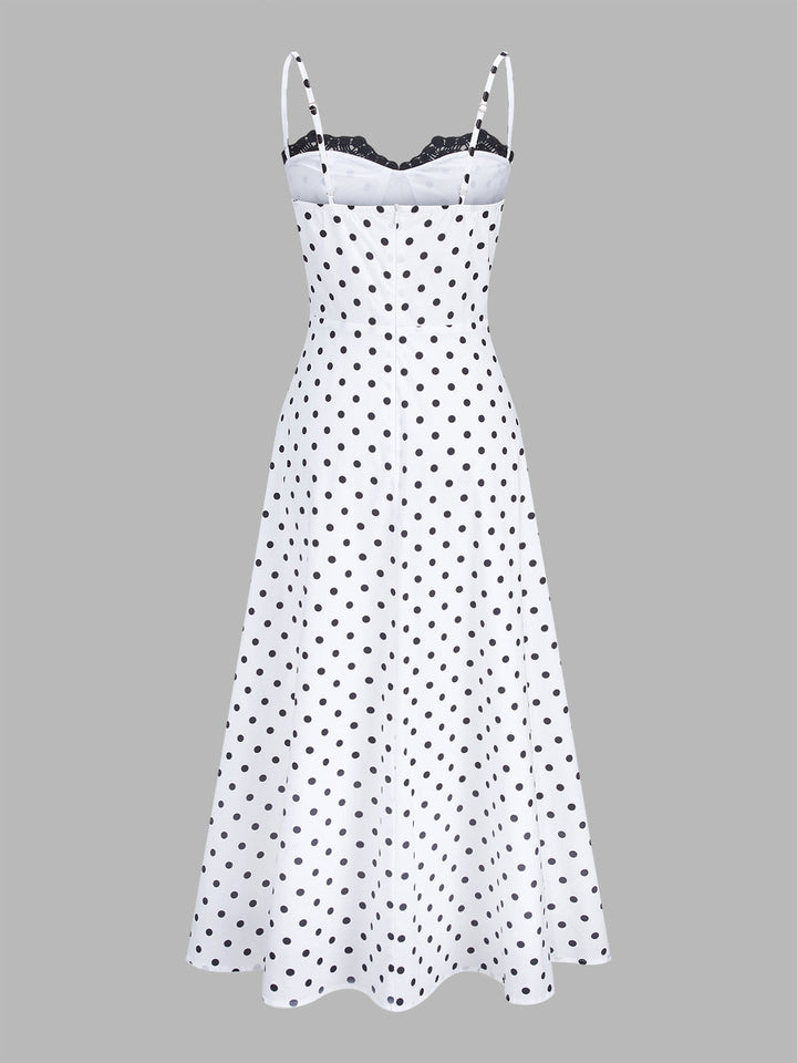 Polka Dot Lace Trim Cami Maxi Dress