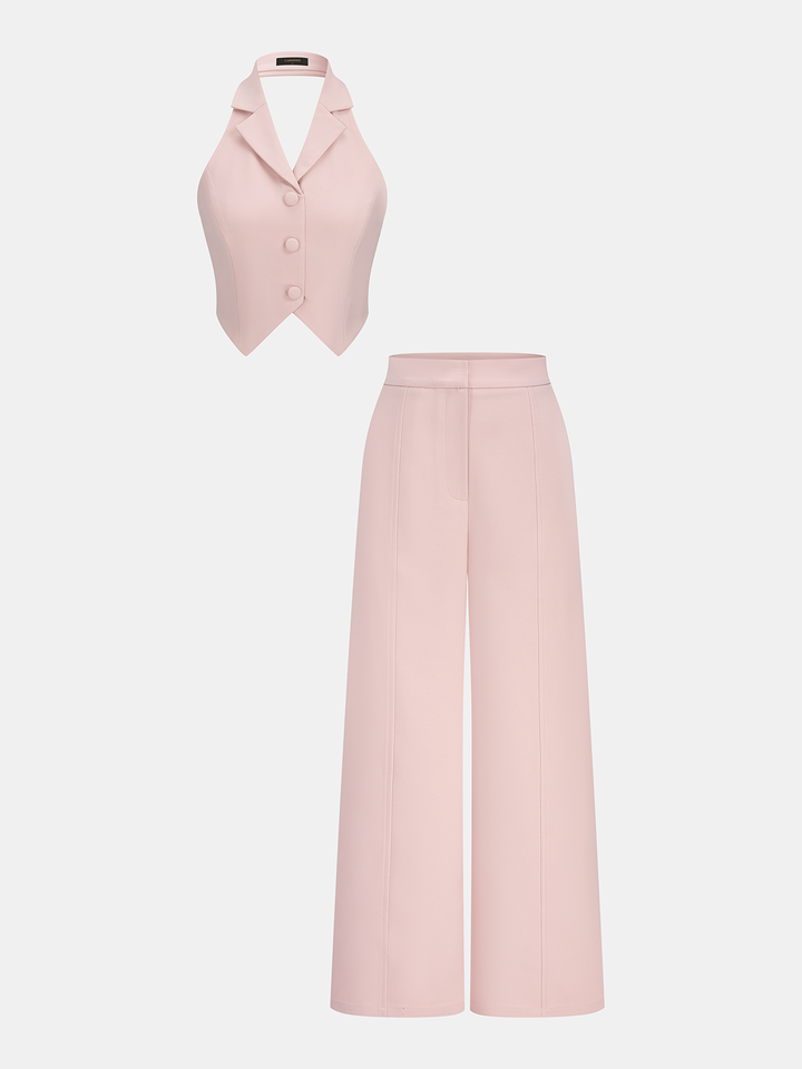 Halter Neck Vest & Wide Leg Pants Set