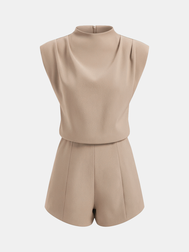 Draped Sleeveless Mock Neck Romper