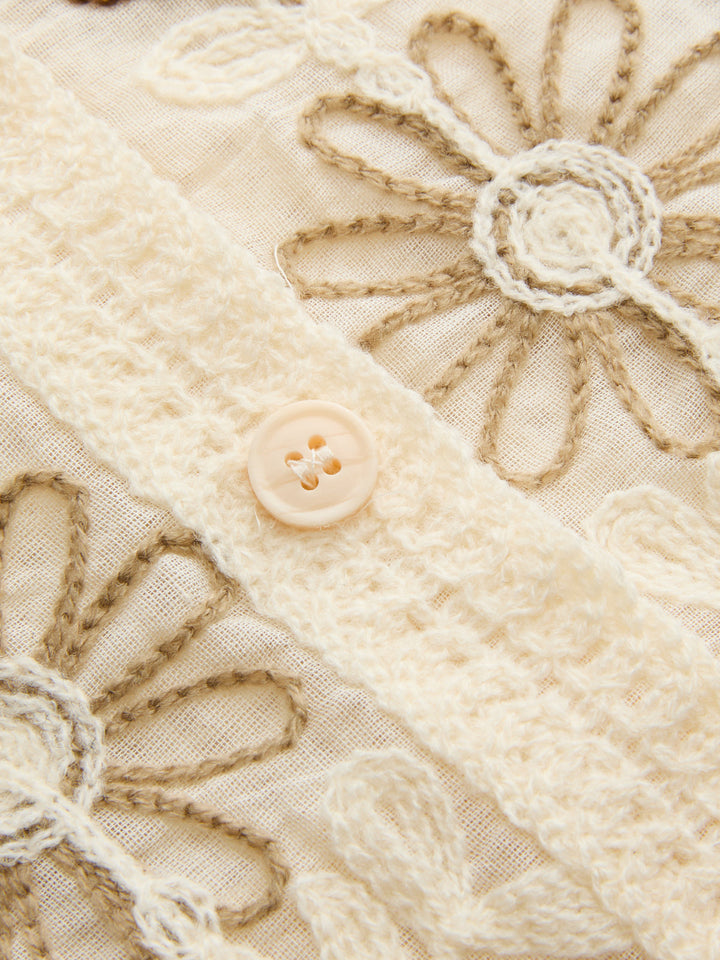 Floral Embroidered Crochet Knit Vest