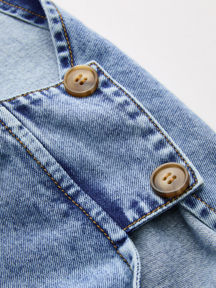 Side Slit Denim Vest & Drawstring Shorts Set