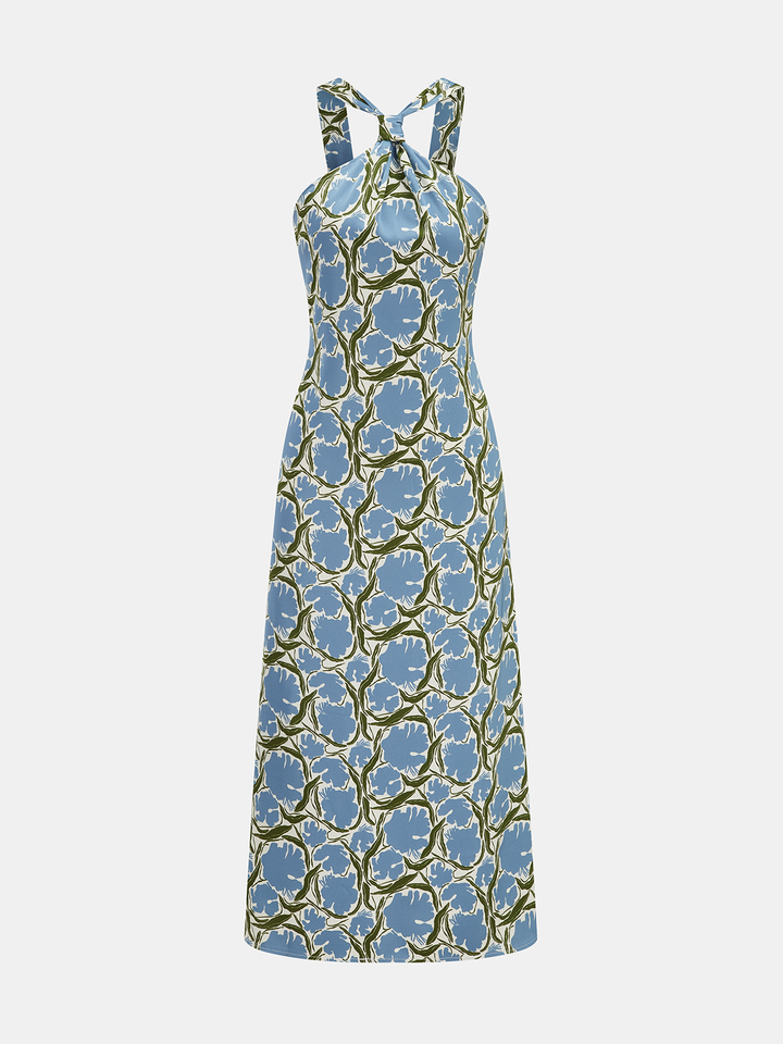Halter Neck Floral Print Midi Dress
