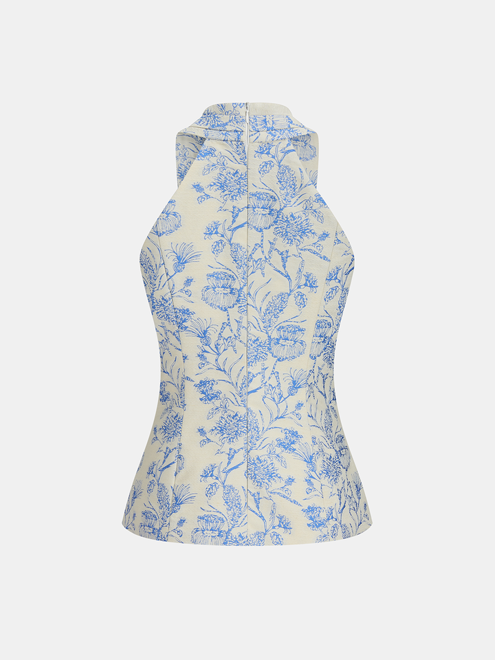 Metal Button Floral Jacquard Halter Vest
