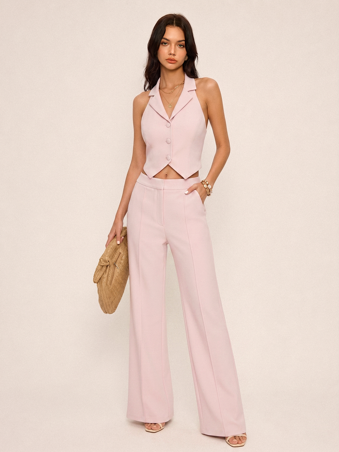 Halter Neck Vest & Wide Leg Pants Set