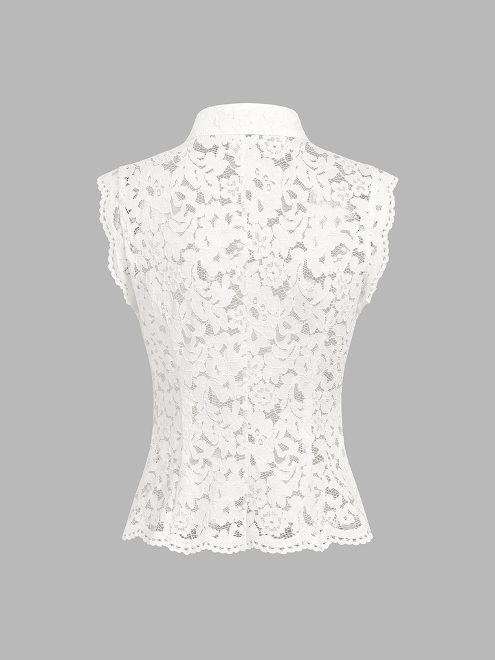 Frog Button Mandarin Collar Lace Vest & Pants Set