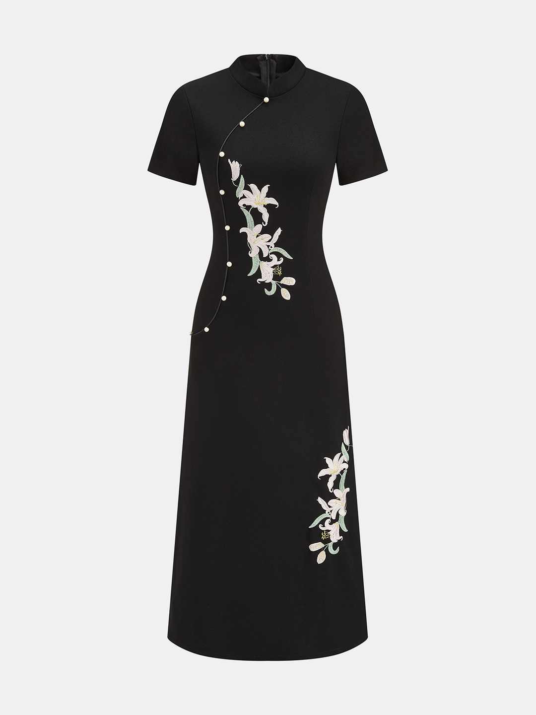 Floral Embroidered Cheongsam Maxi Dress