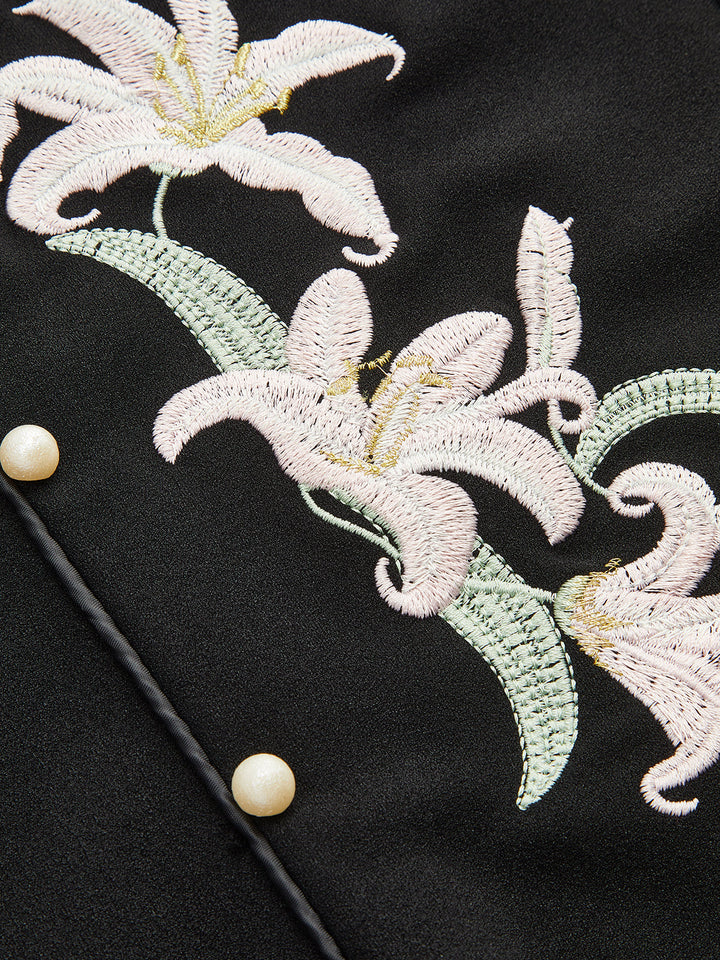 Floral Embroidered Cheongsam Maxi Dress