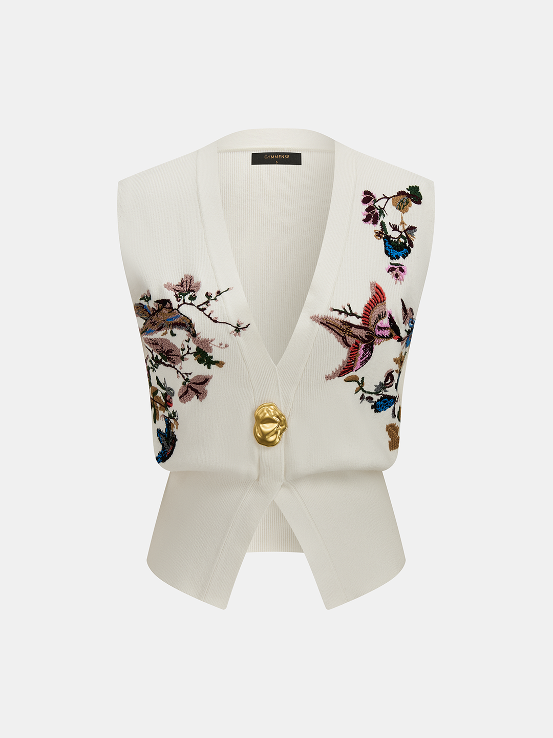 Floral Bird Embroidered Knit Vest